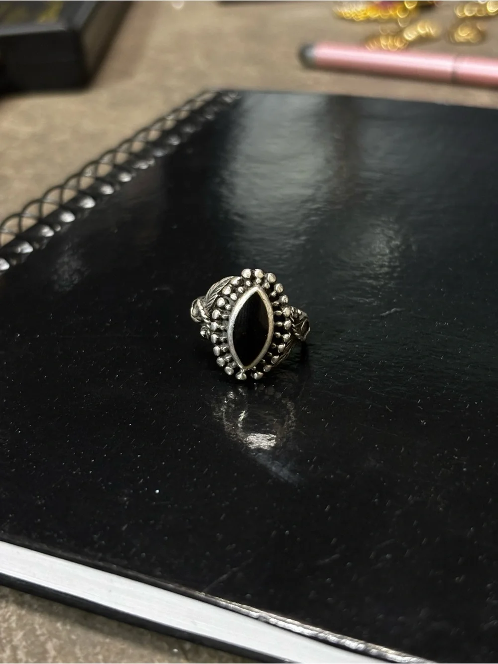 Vintage 925 Sterling Silver Marquise Black Onyx Ring - Elegant Women’s Statement